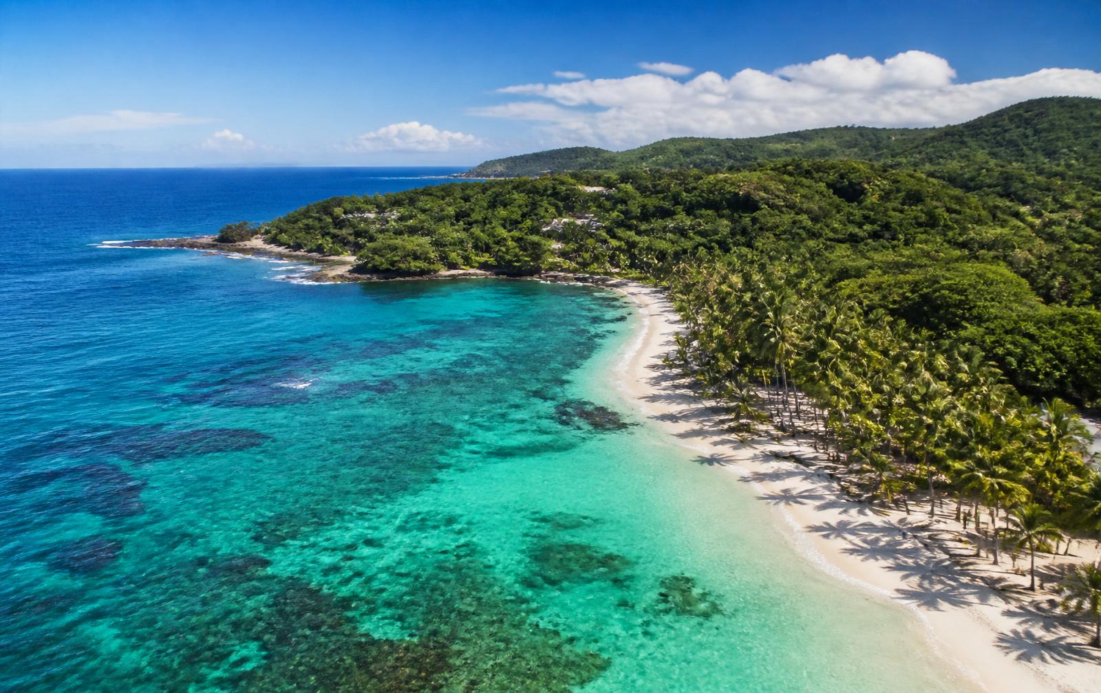 Aerial view of a Tobago beach